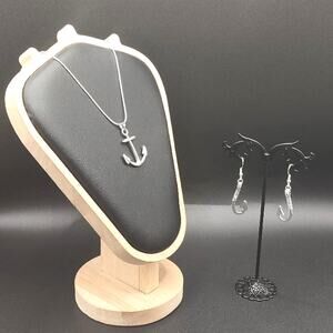 925 Silver Anchor Fish Hooks Necklace & Earrings Set Ocean Fishing Surfer NEW!
